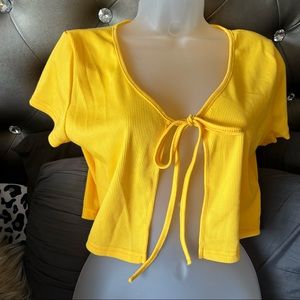 Shein Yellow Knot Front Rib Knit Crop Top